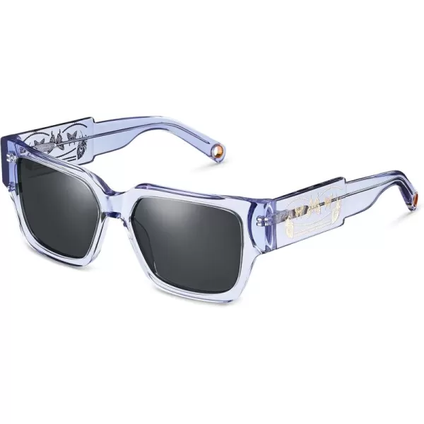 CARFIA Acetate Trendy Square Sunglasses for Women UV400 Protection Handcrafted Hypoallergenic Temple CF1006Light Purple Frame Gradient Grey Lens