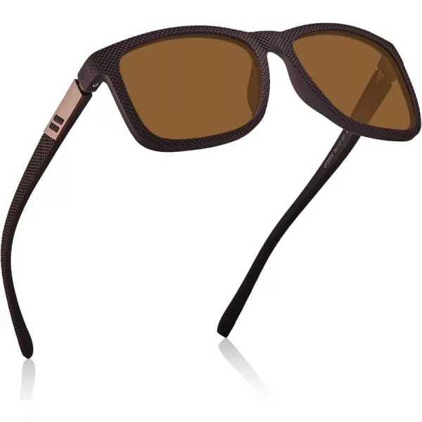 CARFIA Cool Polarized Sunglasses for Men TR90 Square Frame Lightweight Driving Sun Glasses CF220182 Brown Lenses