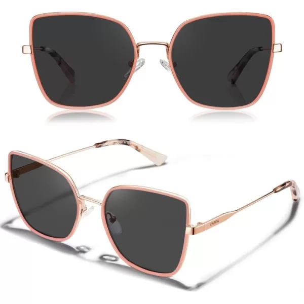 CARFIA Fashion Metal Sunglasses for Women Polarized UV Sun Protection Nickelfree Plating Frame CA5383Pink Frame Grey Lens