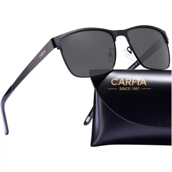 CARFIA Metal Mens Sunglasses Polarized UV400 Protection for Driving Fishing Hiking Golf Everyday Use CA5225A1 Black Frame Grey Lens