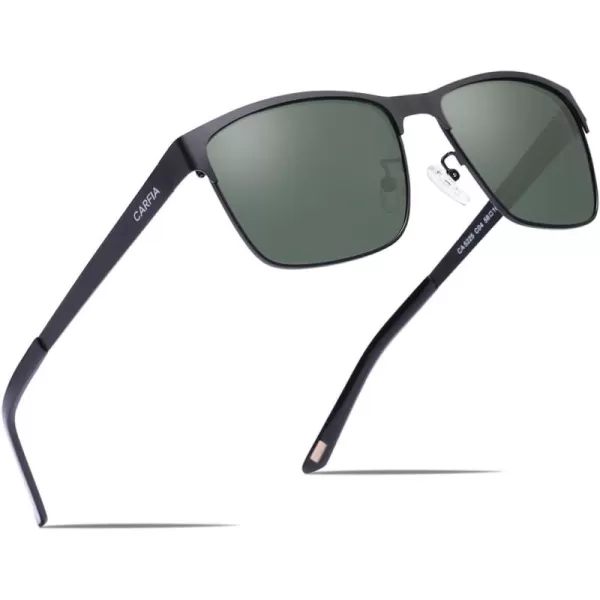 CARFIA Metal Mens Sunglasses Polarized UV400 Protection for Driving Fishing Hiking Golf Everyday Use CA5225A5 Black Frame Green Lens