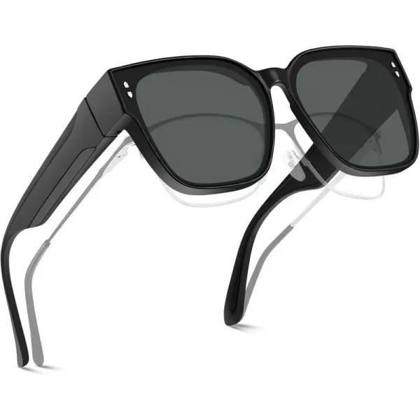 CARFIA Polarized Fit Over Glasses Sunglasses for Women Men UV400 Protection Oversized Sunglasses for Driving Fishing OutdoorBlack Frame Grey Lens