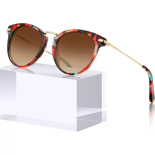 CARFIA Polarized Sunglasses for Women UV Protection Handcrafted Acetate Frame Fashion Retro Sunnies CA50124 Brown Gradient Lens