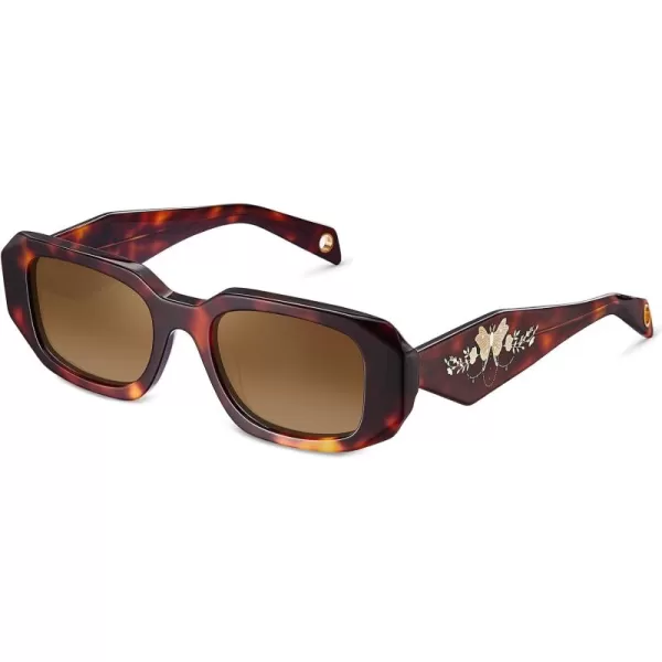 CARFIA Retro Acetate Rectangle Polarized Sunglasses for Women UV Protection Trendy Vintage Y2K Shade Designer SunniesB Glossy Tortoise Acetate Frame  Brown Lens