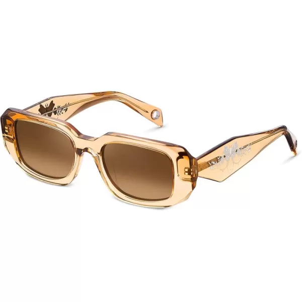 CARFIA Retro Acetate Rectangle Polarized Sunglasses for Women UV Protection Trendy Vintage Y2K Shade Designer SunniesC Glossy Brown Acetate Frame  Brown Lens