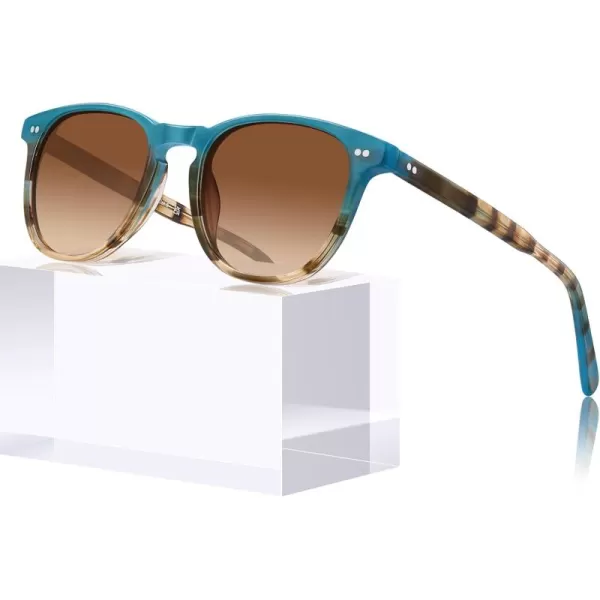 CARFIA Retro Polarized Sunglasses for Women Small and Medium Face UV Protection Handcrafted Acetate Frame Sunnies CA52853 Ocean Blue Tortoise Frame Gradient Brown Lens