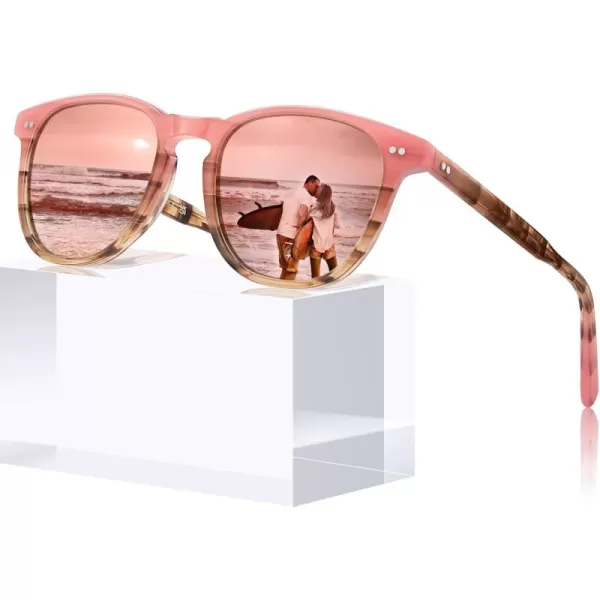 CARFIA Retro Polarized Sunglasses for Women Small and Medium Face UV Protection Handcrafted Acetate Frame Sunnies CA52855 Pink Tortoise Frame Pink Mirrored