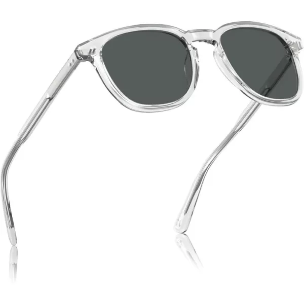 CARFIA Retro Polarized Sunglasses for Women Small and Medium Face UV Protection Handcrafted Acetate Frame Sunnies CA52856 Transparent Frame Grey Lens