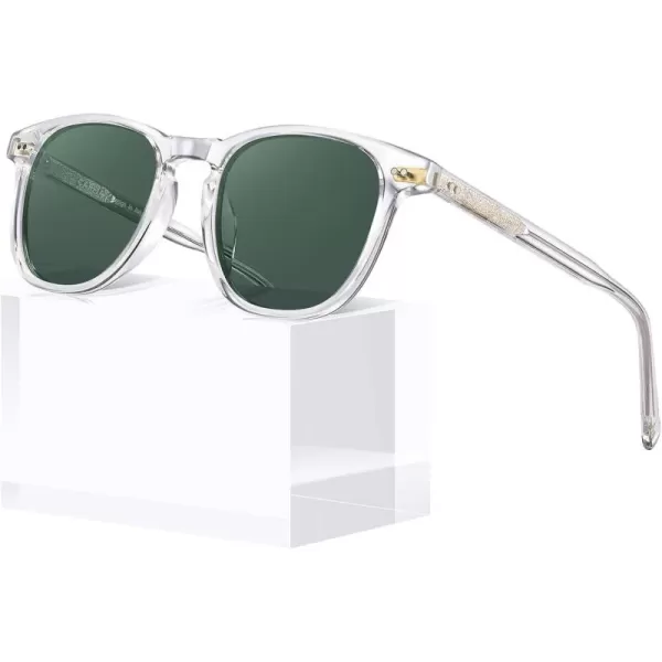 CARFIA Retro Polarized Sunglasses for Women Small and Medium Face UV Protection Handcrafted Acetate Frame Sunnies CA52858 Transparent Frame Green Lens