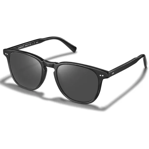 CARFIA Retro Polarized Sunglasses for Women Small and Medium Face UV Protection Handcrafted Acetate Frame Sunnies CA52859 Black Frame Grey Lens