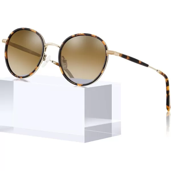 CARFIA Retro Small Round Polarized Womens Sunglasses UV Protection Trendy Vintage Stylish Designer Sunglasses CA1949A Metal  Tortoise Frame  Brown Lens