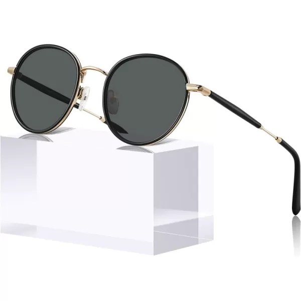 CARFIA Retro Small Round Polarized Womens Sunglasses UV Protection Trendy Vintage Stylish Designer Sunglasses CA1949C Metal  Black Frame  Grey Lens