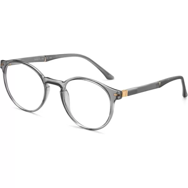 CARFIA Round Blue Light Glasses for Women Lightweight Cute Computer Gaming Glasses Blue Light Blocker Revo Lenses13 Clear Grey Frame Antiblue Lens