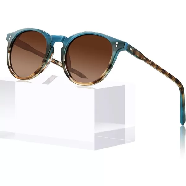 CARFIA Round Polarized Sunglasses for Women Small Face UV Protection Acetate Frame Classic Retro Style CA23021 Gradient Brown Lens