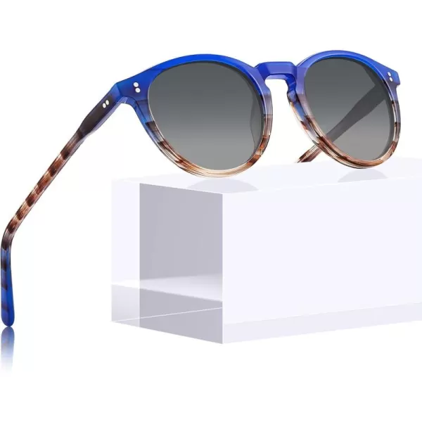 CARFIA Round Polarized Sunglasses for Women Small Face UV Protection Acetate Frame Classic Retro Style CA23024 Blue Frame Gradient Grey Lens