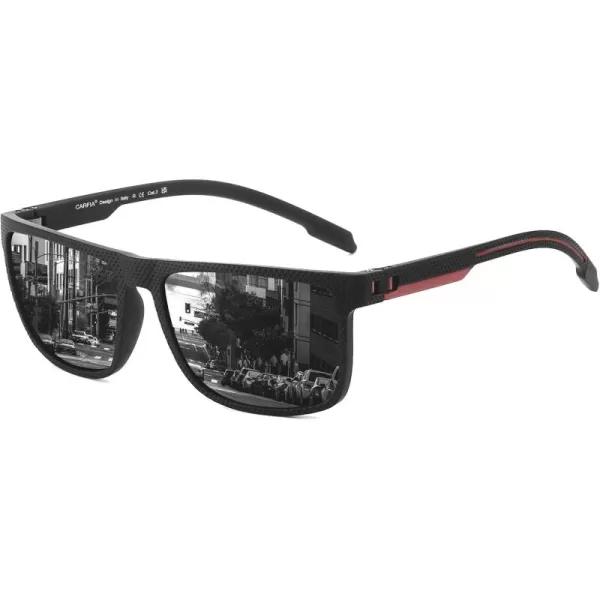 CARFIA Sporting Polarized Mens Sunglasses UV Protection Lightweight TR90 Frame Sunnies for Fishing Hiking Driving CyclingBlack Frame Grey Lens Red Arm