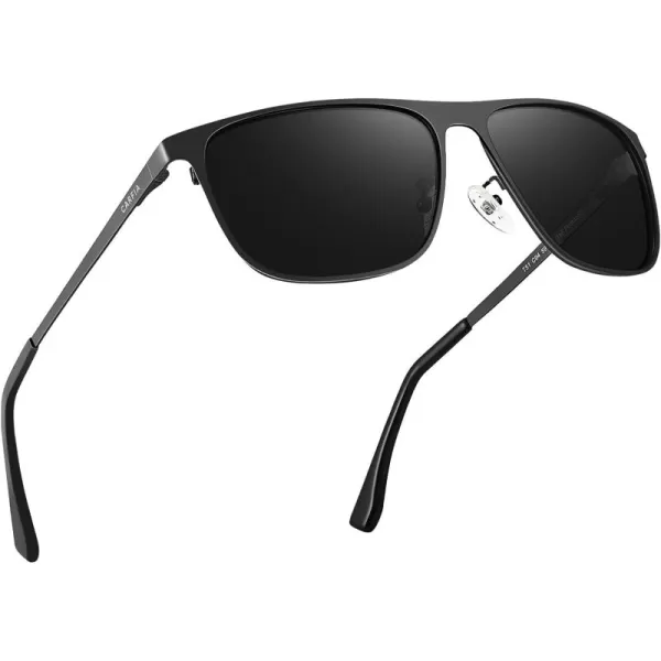 CARFIA Spring Hinge Metal Polarized Sunglasses for Men UV400 Protection Lightweight Rectangular Sun Glasses1  Matte Black Frame Grey Lens