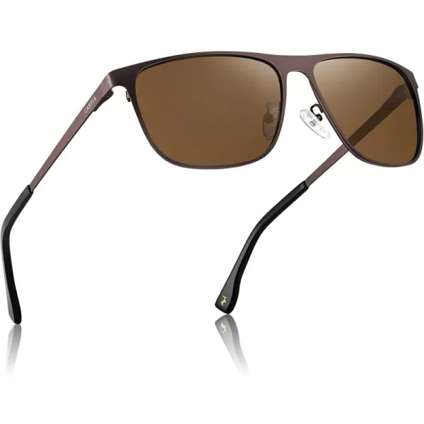 CARFIA Spring Hinge Metal Polarized Sunglasses for Men UV400 Protection Lightweight Rectangular Sun Glasses3  Brown Frame Brown Lens