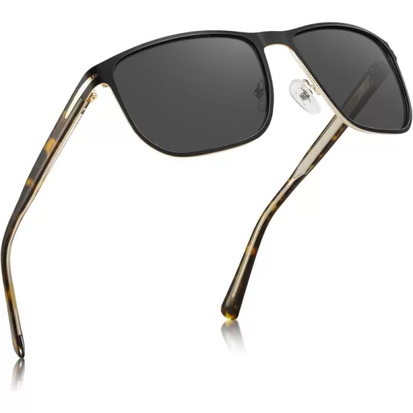 CARFIA Square Polarized Sunglasses for Men UV400 Protection Wide Metal Frame Driving Golf Glasses3black Tortoise Frame  Grey Lens