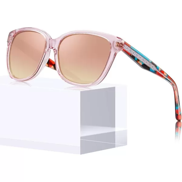 CARFIA Square Polarized Sunglasses for Women UV Protection Italian Design Retro Embossed Pattern Wire Core Driving Shades1 Pink Stripe Frame Pink Lens