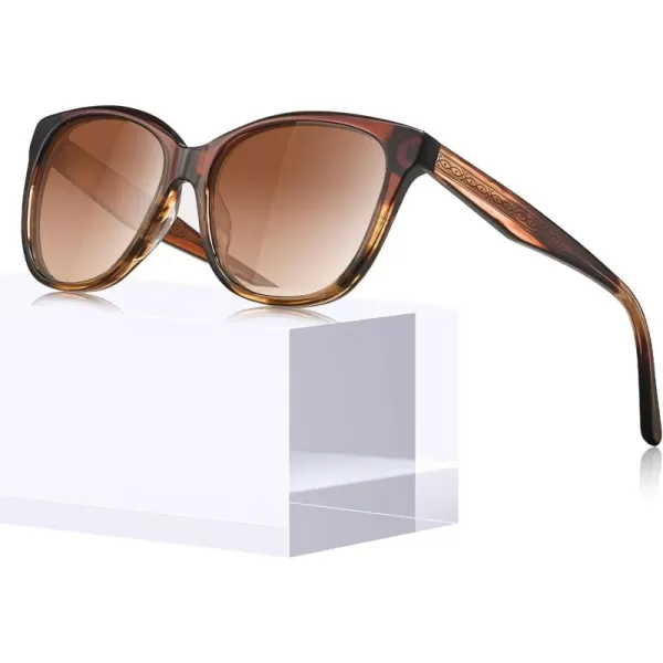 CARFIA Square Polarized Sunglasses for Women UV Protection Italian Design Retro Embossed Pattern Wire Core Driving Shades4brown Stripe Frame Brown Lenses
