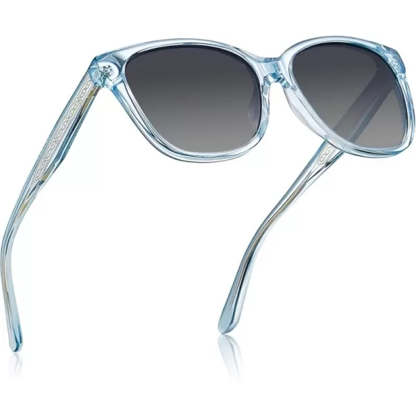 CARFIA Square Polarized Sunglasses for Women UV Protection Italian Design Retro Embossed Pattern Wire Core Driving Shades5blue Transparent Frame Gray Lenses