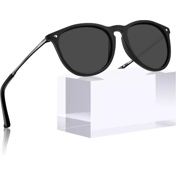 CARFIA Trendy Sunglasses for Women Polarized UV Protection Classic Retro Style CA51003 Grey Lens Black Frame