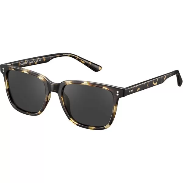 CARFIA UltraLightweight Polarized Sunglasses for Women UV Protection Fashion Retro Square TR90 Sun GlassesB Yellow Tortoise Frame Grey Lens
