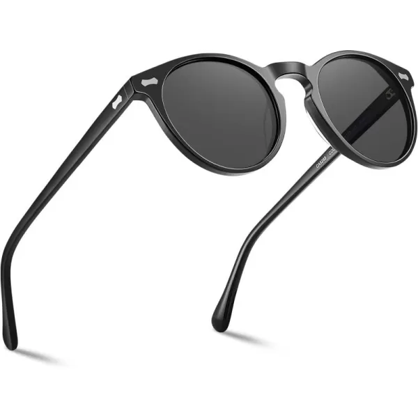 CARFIA Vintage Polarized Sunglasses for Men UV400 Protection Retro Fashion Eyewear Handcrafted Acetate Frame CA5288LR1 Grey Lens Black Frame Hexagonal Nail