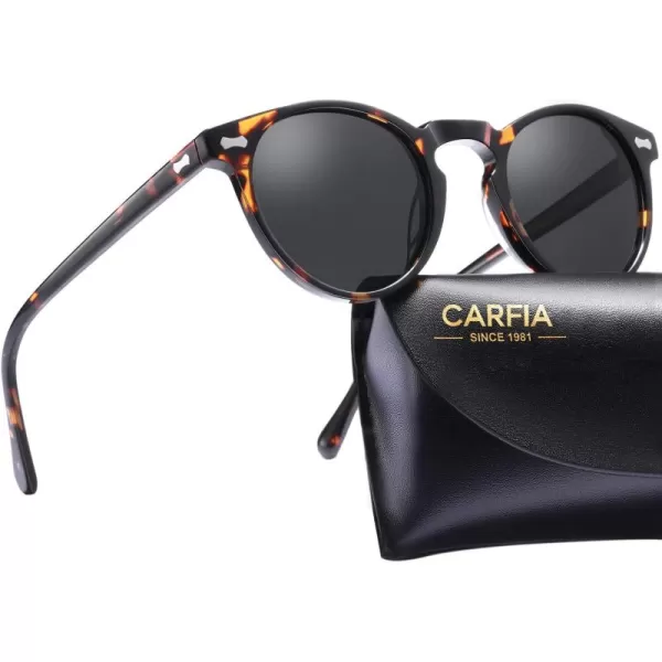 CARFIA Vintage Polarized Sunglasses for Men UV400 Protection Retro Fashion Eyewear Handcrafted Acetate Frame CA5288LR2 Grey Lens Tortoise Frame