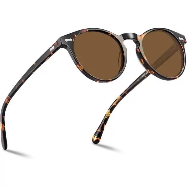 CARFIA Vintage Polarized Sunglasses for Men UV400 Protection Retro Fashion Eyewear Handcrafted Acetate Frame CA5288LR3 Brown Lens Tortoise Frame