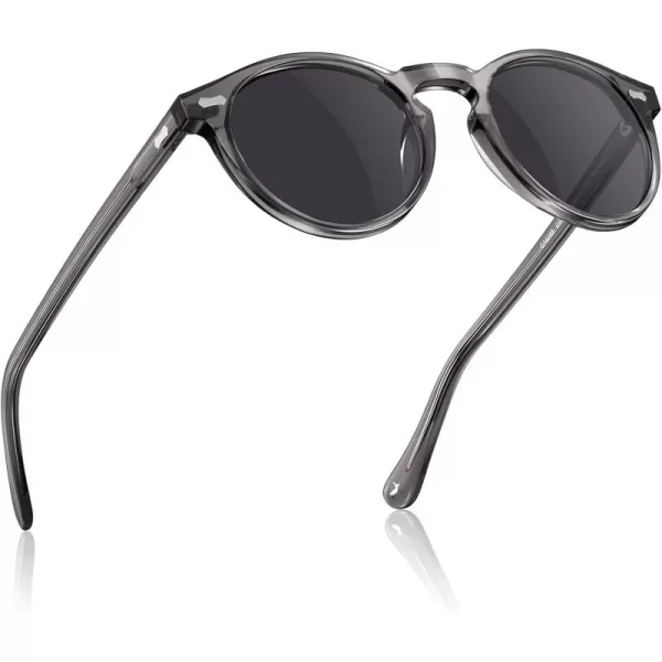 CARFIA Vintage Polarized Sunglasses for Men UV400 Protection Retro Fashion Eyewear Handcrafted Acetate Frame CA5288LR6 Grey Frame Grey Lenses