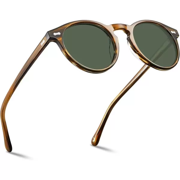 CARFIA Vintage Polarized Sunglasses for Men UV400 Protection Retro Fashion Eyewear Handcrafted Acetate Frame CA5288LR7 Green Lens Stripe Frame