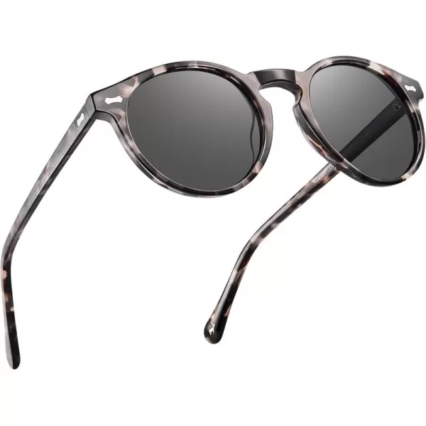 CARFIA Vintage Polarized Sunglasses for Men UV400 Protection Retro Fashion Eyewear Handcrafted Acetate Frame CA5288LR9 Grey Tortoise Frame Grey Lens