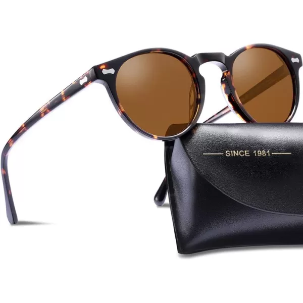 CARFIA Vintage Round Acetate Polarized Sunglasses for Women UV Protection CA52882 Brown Lens Tortoise Frame