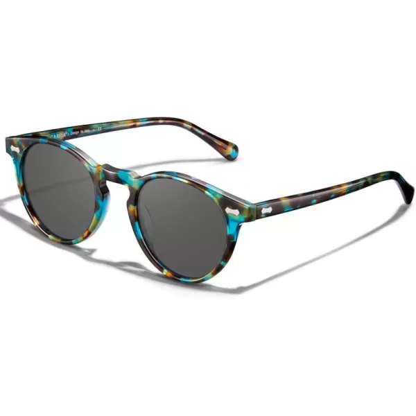 CARFIA Vintage Round Acetate Polarized Sunglasses for Women UV Protection CA52884 Grey Lens Flower Frame