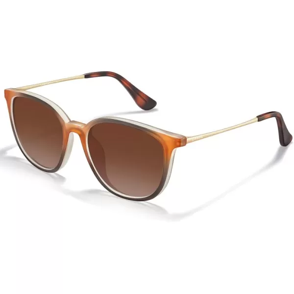 CARFIA Vintage Round Sunglasses for Women Men Retro Style Driving shadesMatte Orange Frame Gradient Brown Lens
