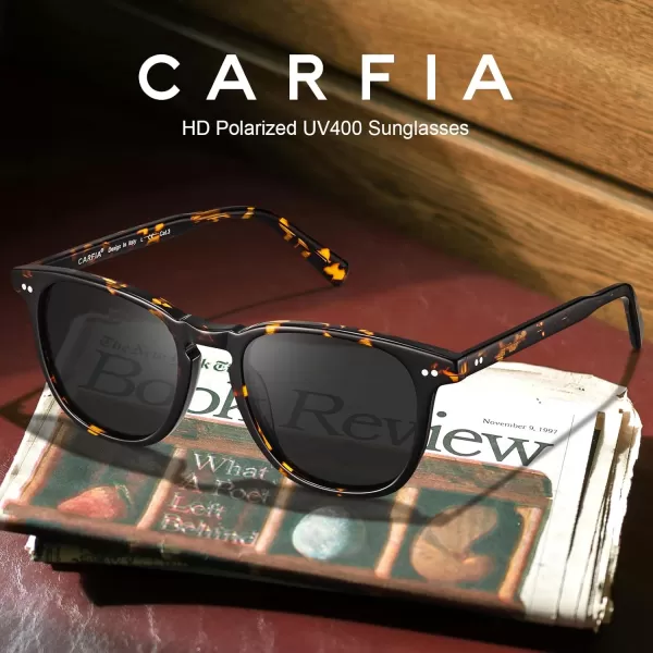 CARFIA Acetate Polarized Sunglasses for Men UV Protection HandCrafted Frame CA5285L1 Tortoise Frame Grey Lens
