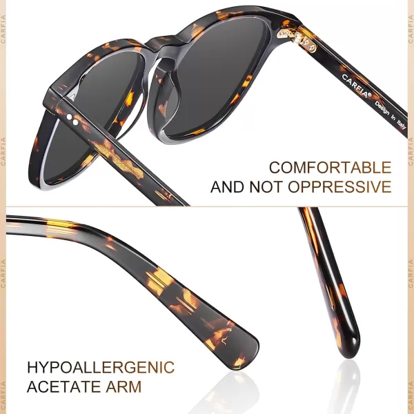CARFIA Acetate Polarized Sunglasses for Men UV Protection HandCrafted Frame CA5285L1 Tortoise Frame Grey Lens