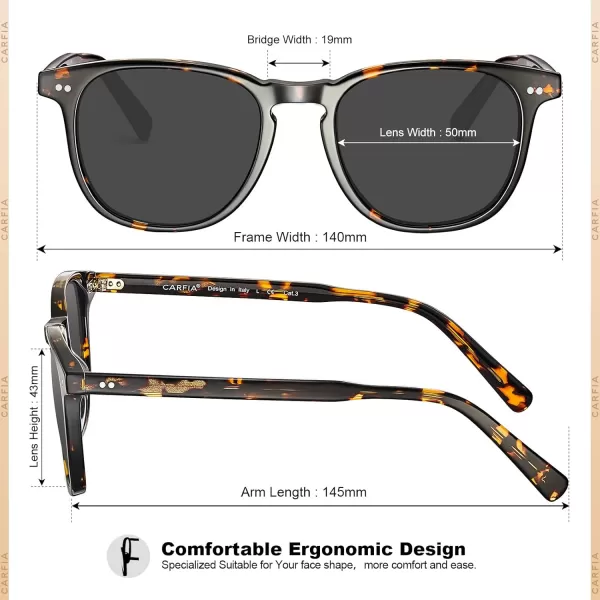 CARFIA Acetate Polarized Sunglasses for Men UV Protection HandCrafted Frame CA5285L1 Tortoise Frame Grey Lens