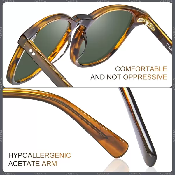 CARFIA Acetate Polarized Sunglasses for Men UV Protection HandCrafted Frame CA5285L2 Striped Frame Green Lenses
