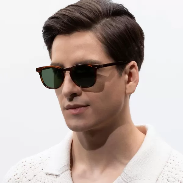 CARFIA Acetate Polarized Sunglasses for Men UV Protection HandCrafted Frame CA5285L2 Striped Frame Green Lenses