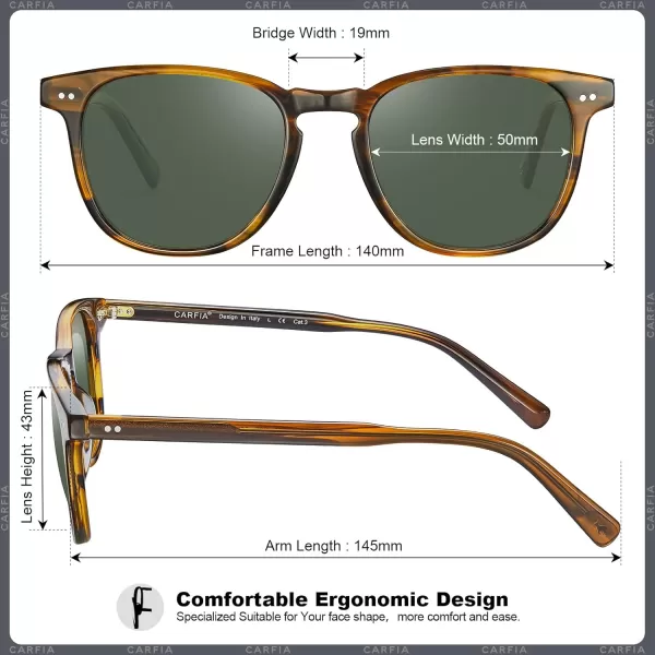 CARFIA Acetate Polarized Sunglasses for Men UV Protection HandCrafted Frame CA5285L2 Striped Frame Green Lenses