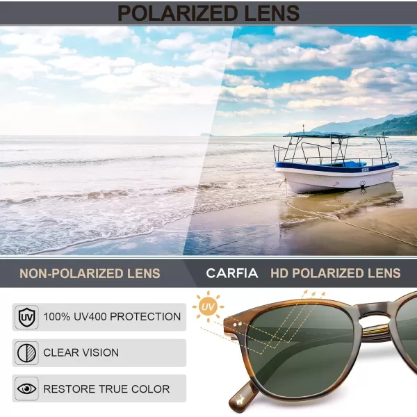 CARFIA Acetate Polarized Sunglasses for Men UV Protection HandCrafted Frame CA5285L2 Striped Frame Green Lenses