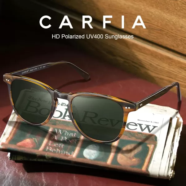CARFIA Acetate Polarized Sunglasses for Men UV Protection HandCrafted Frame CA5285L2 Striped Frame Green Lenses