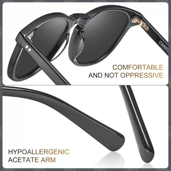 CARFIA Acetate Polarized Sunglasses for Men UV Protection HandCrafted Frame CA5285L3 Black Frame Grey Lens