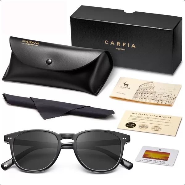 CARFIA Acetate Polarized Sunglasses for Men UV Protection HandCrafted Frame CA5285L3 Black Frame Grey Lens