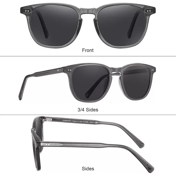 CARFIA Acetate Polarized Sunglasses for Men UV Protection HandCrafted Frame CA5285L4 Transparent Grey Frame Grey Lens