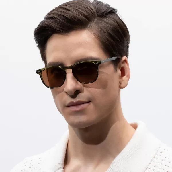 CARFIA Acetate Polarized Sunglasses for Men UV Protection HandCrafted Frame CA5285L5 Demi Frame Brown Lens