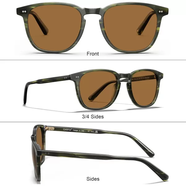 CARFIA Acetate Polarized Sunglasses for Men UV Protection HandCrafted Frame CA5285L5 Demi Frame Brown Lens
